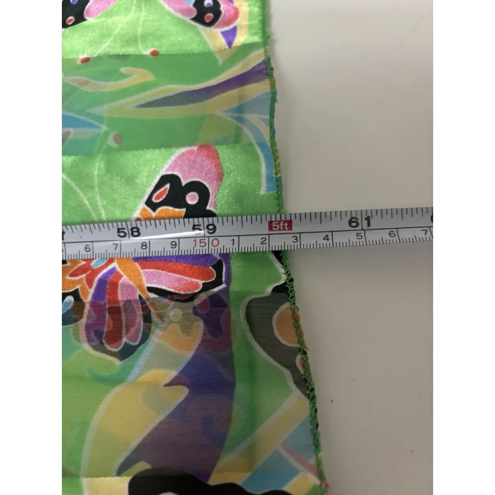 Vibrant Butterfly Scarf Polyester Sheer Green Long Rectangle Neck